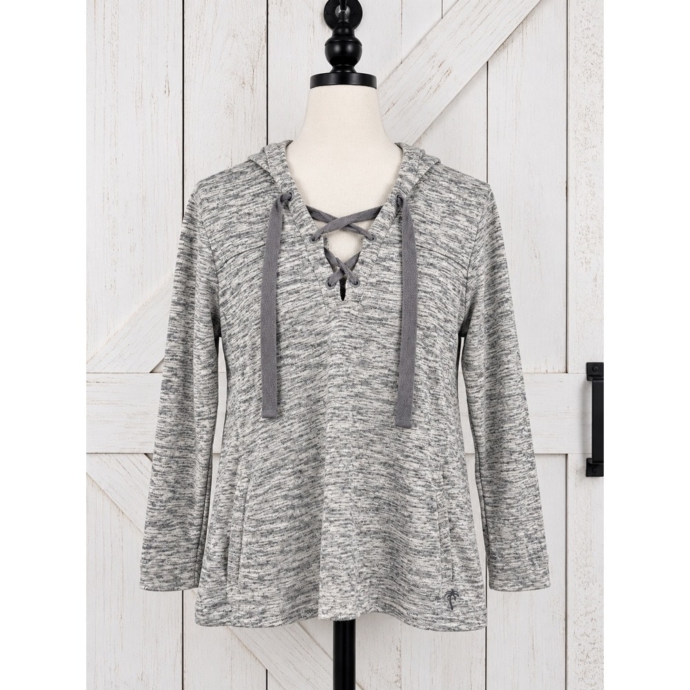 Margaritaville Hoodie Sweatshirt Gray Lace Up Space Dye Pullover Size Large